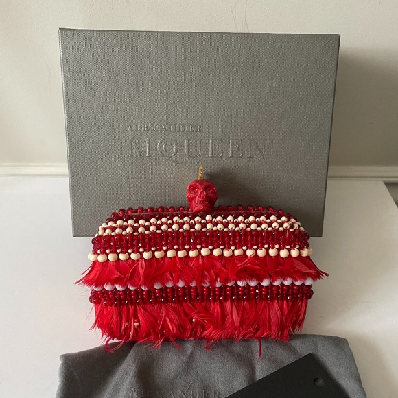 Alexander McQueen Handbags - Alexander McQueen red skull Mohawk clutch